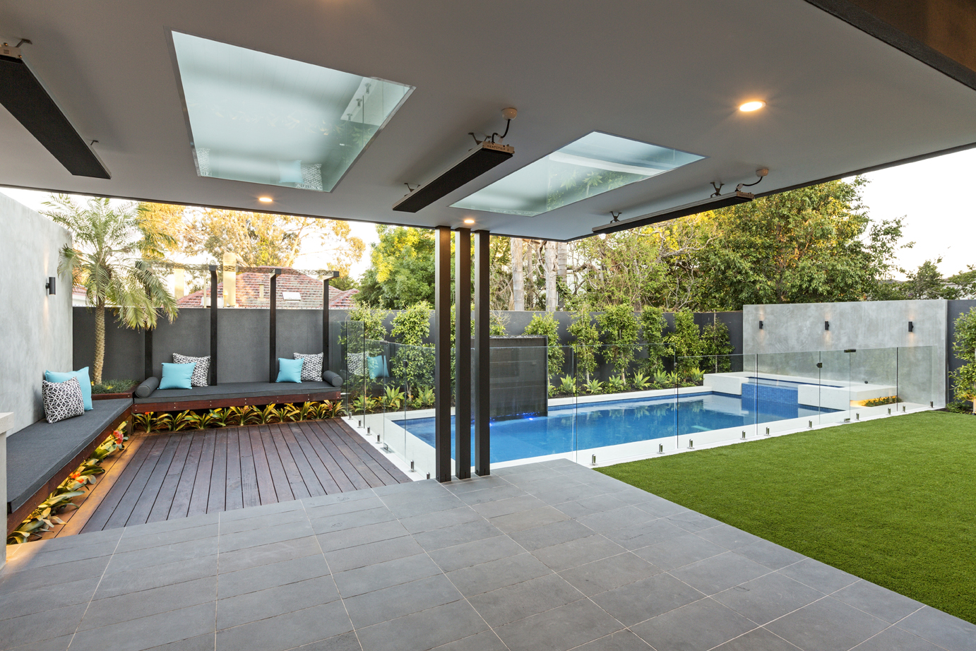 outdoor pool and glass fencing